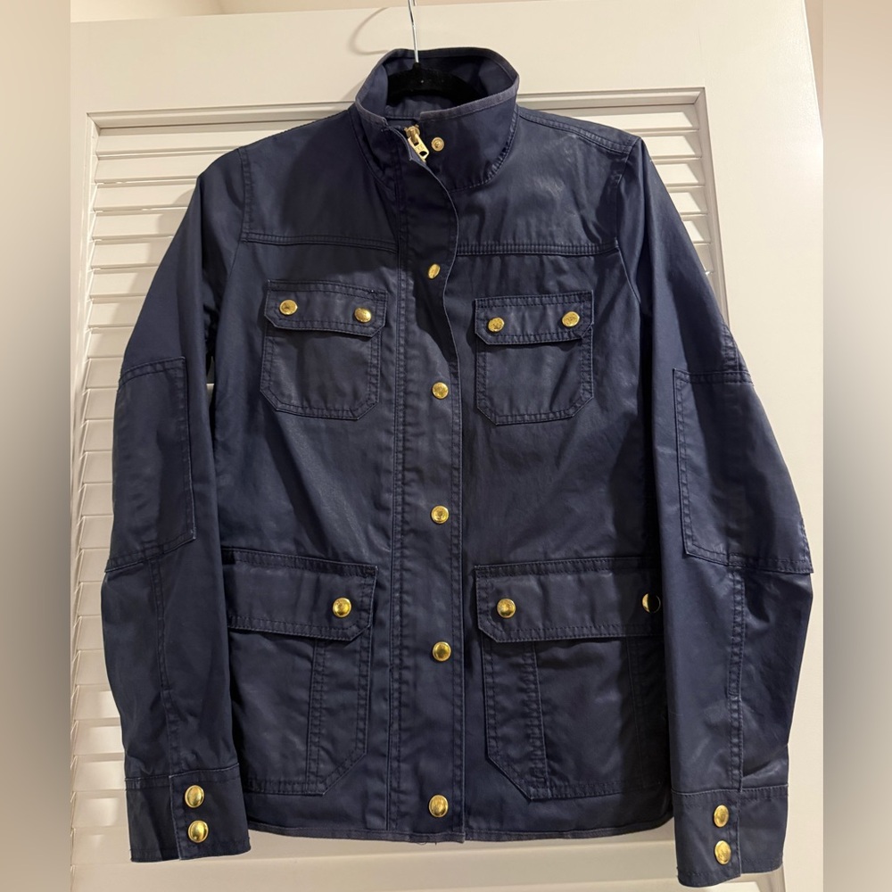 J. Crew Dark Blue navy Utility Jacket with Gold Accents